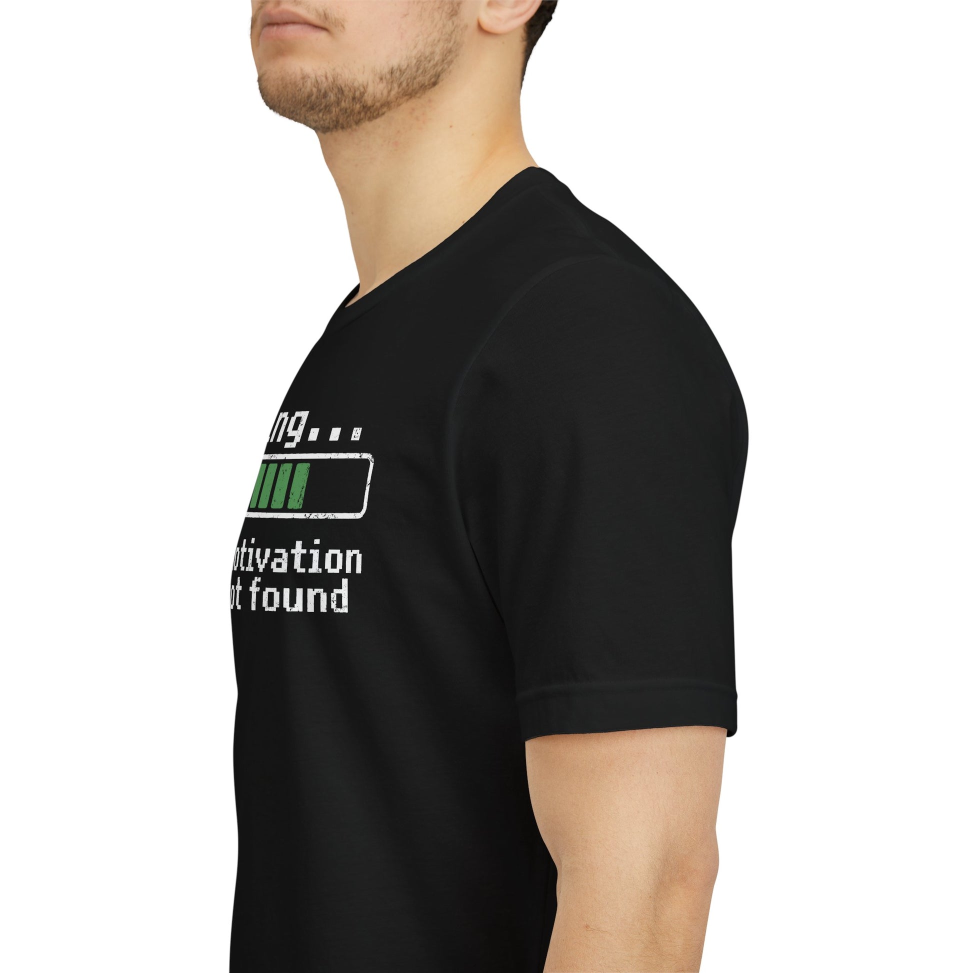 Black Loading... Motivation Not Found t-shirt with humorous loading bar graphic