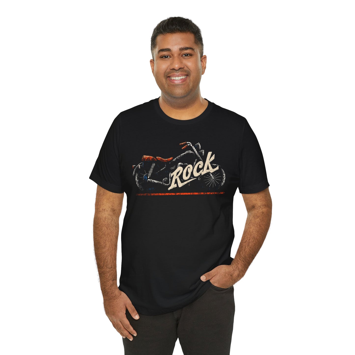 Black Rock Motorcycle t-shirt with vintage distressed classic bike and script typography