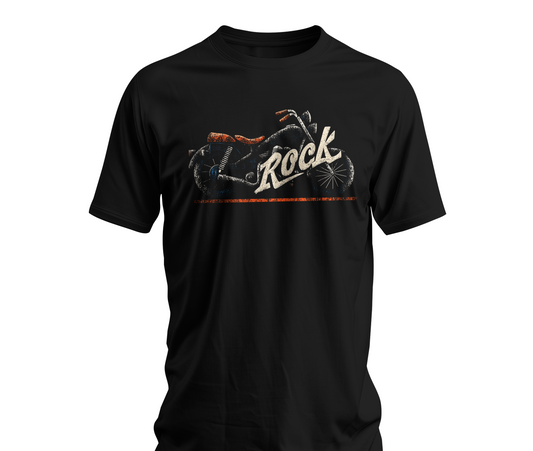 Black Rock Motorcycle t-shirt with vintage distressed classic bike and script typography