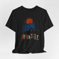 Black Adventure Wilderness t-shirt with orange harvest moon tent and forest camping design