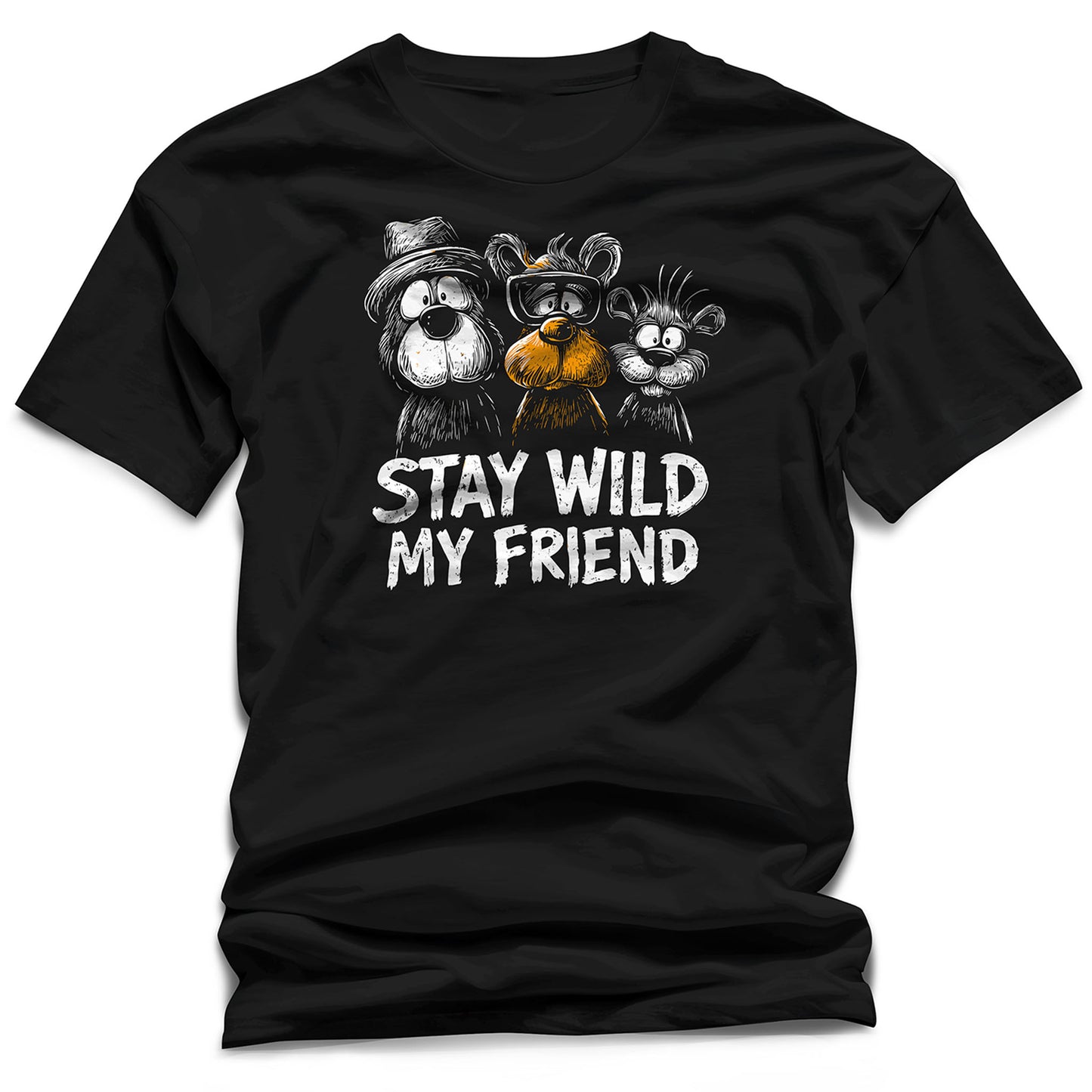 "Stay Wild My Friend" – Funny Bear Crew Graphic T-Shirt