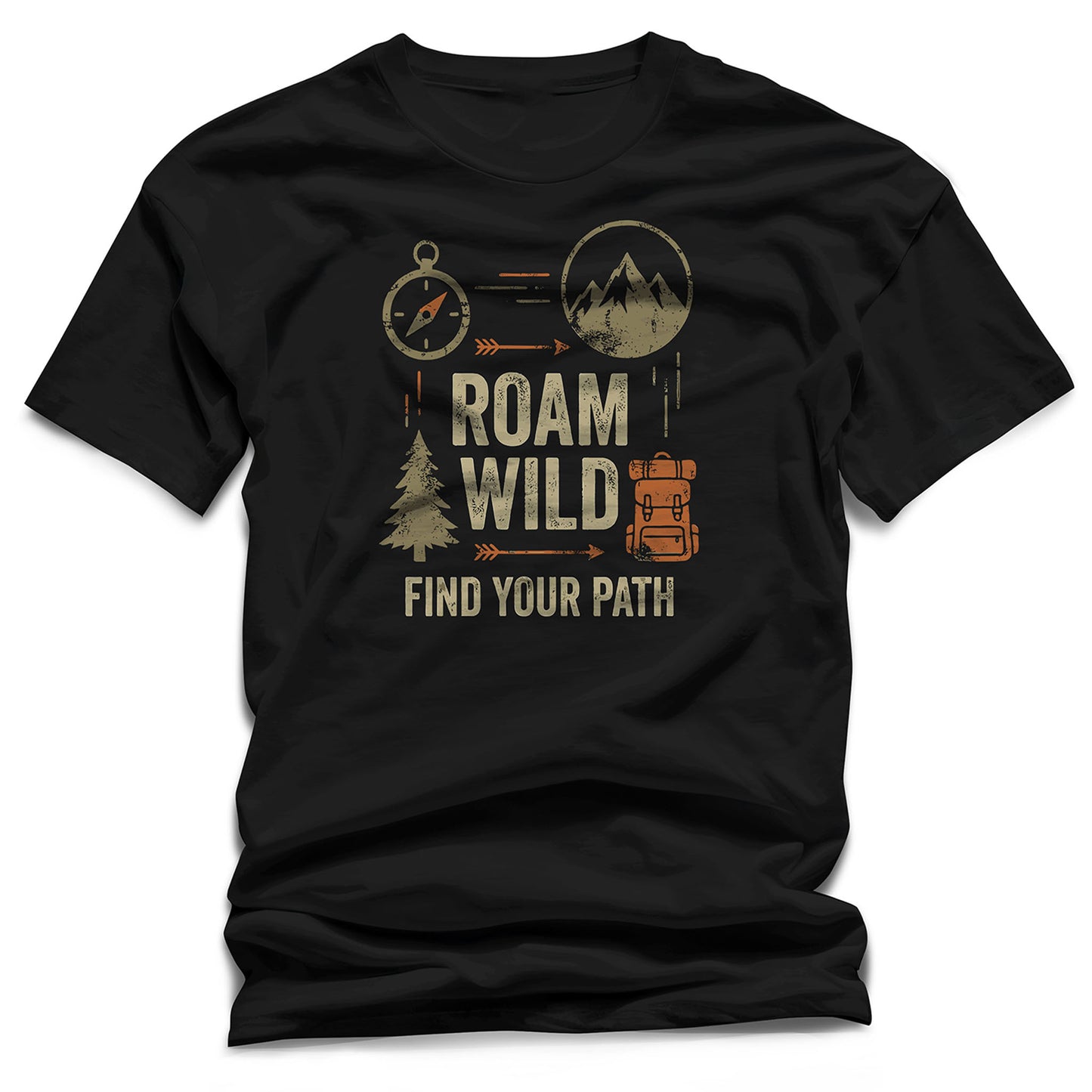 "Roam Wild: Find Your Path" Hiking & Backpacking T-Shirt – Compass & Mountains Graphic Tee