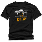 Smile Camera T-Shirt – Black Photography Tee with Graffiti Design & Happy Vintage Aesthetic