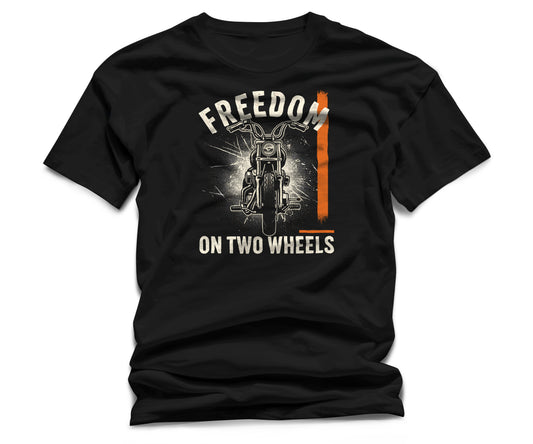 Freedom On Two Wheels Motorcycle T-Shirt - Men's Black Biker Tee | WildVero