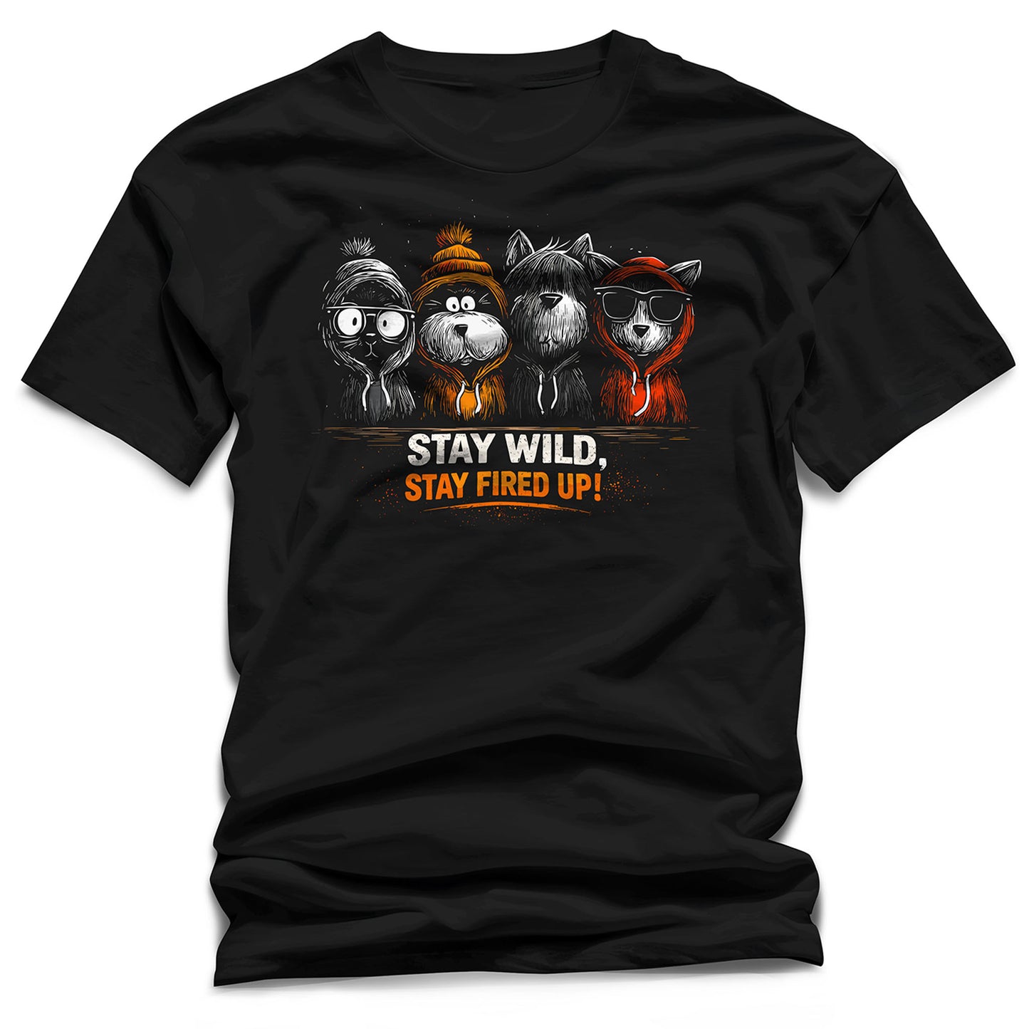 Stay Wild Stay Fired Up T-Shirt – Funny Outdoor Animal Graphic Tee (Black)
