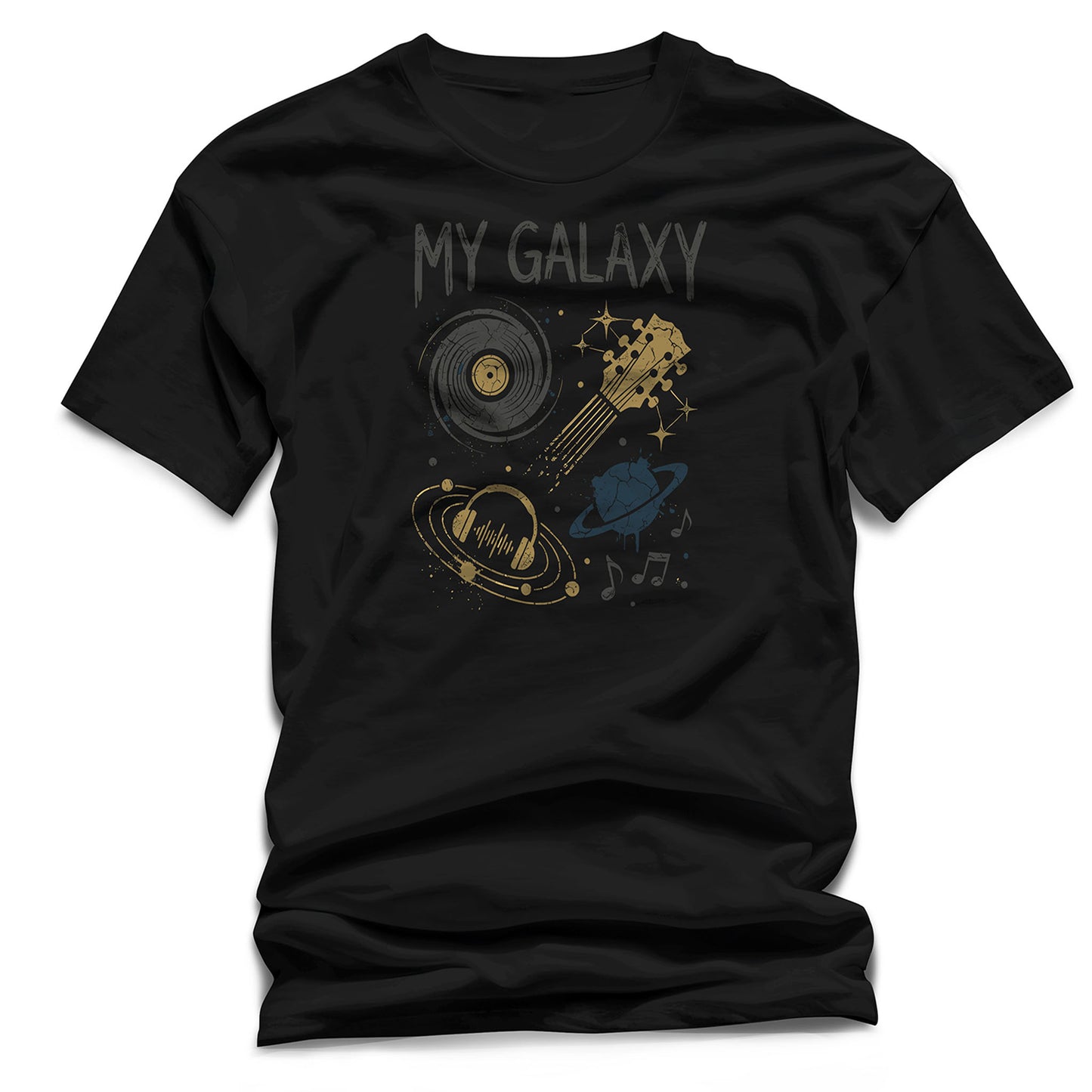 "My Galaxy" Cosmic Music Icons T-Shirt – Vinyl, Guitar & Headphones Graphic Tee