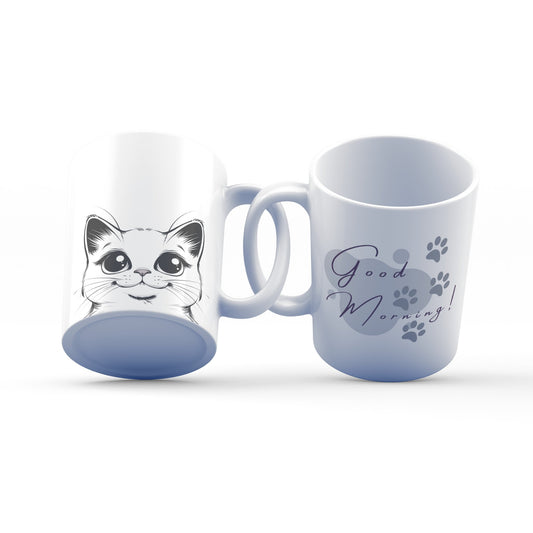 Good Morning Cat Mug – 11oz Sublimation Ceramic Mug, Cute Kitty Coffee Cup