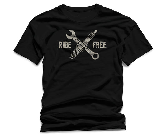 Ride Free T-Shirt – Biker Mechanic Graphic Tee, Motorcycle Garage Unisex Shirt