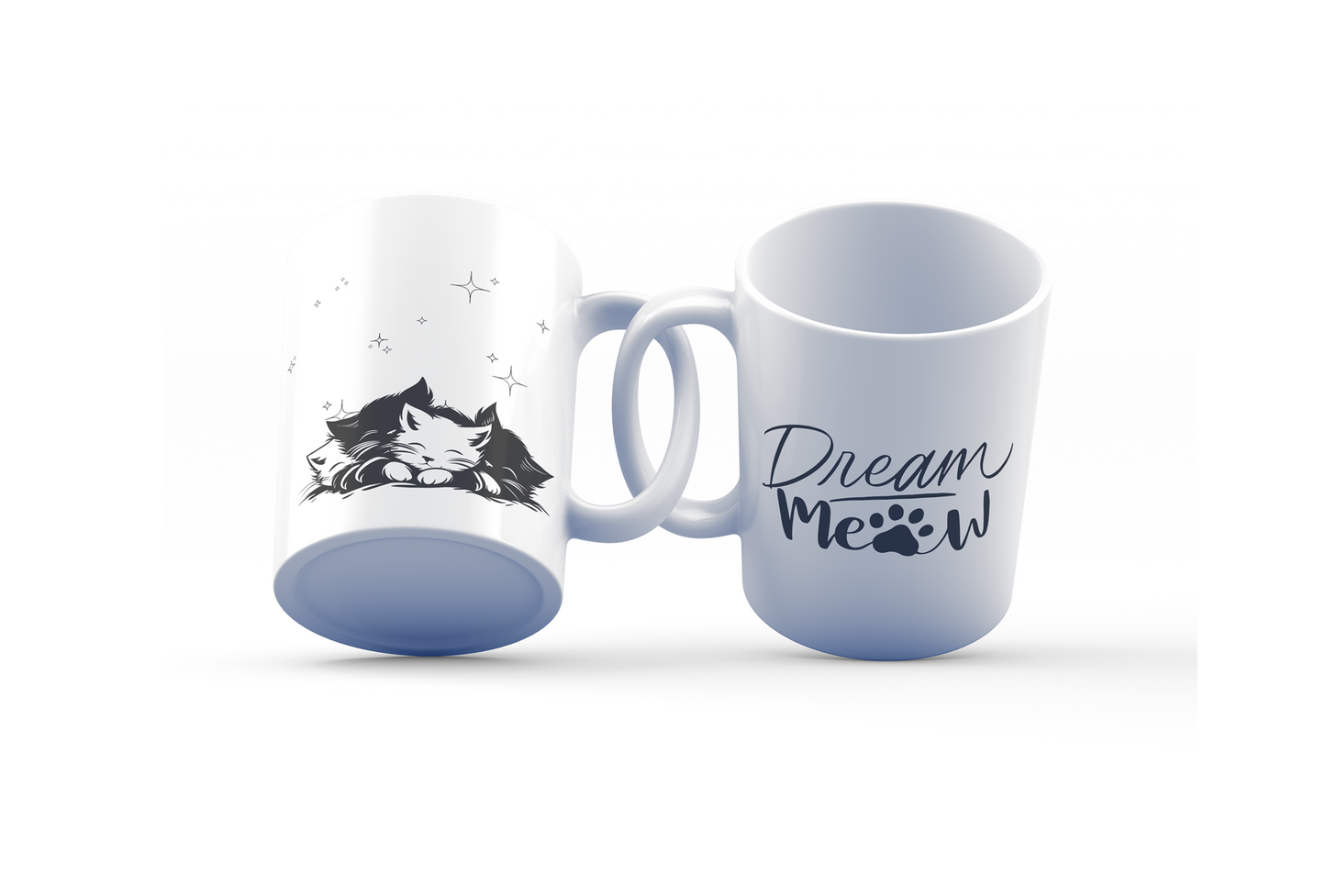 Dream Meow Cat Mug 11oz – Sleeping Kittens Coffee Cup with Minimalist Design & Paw Print Typography