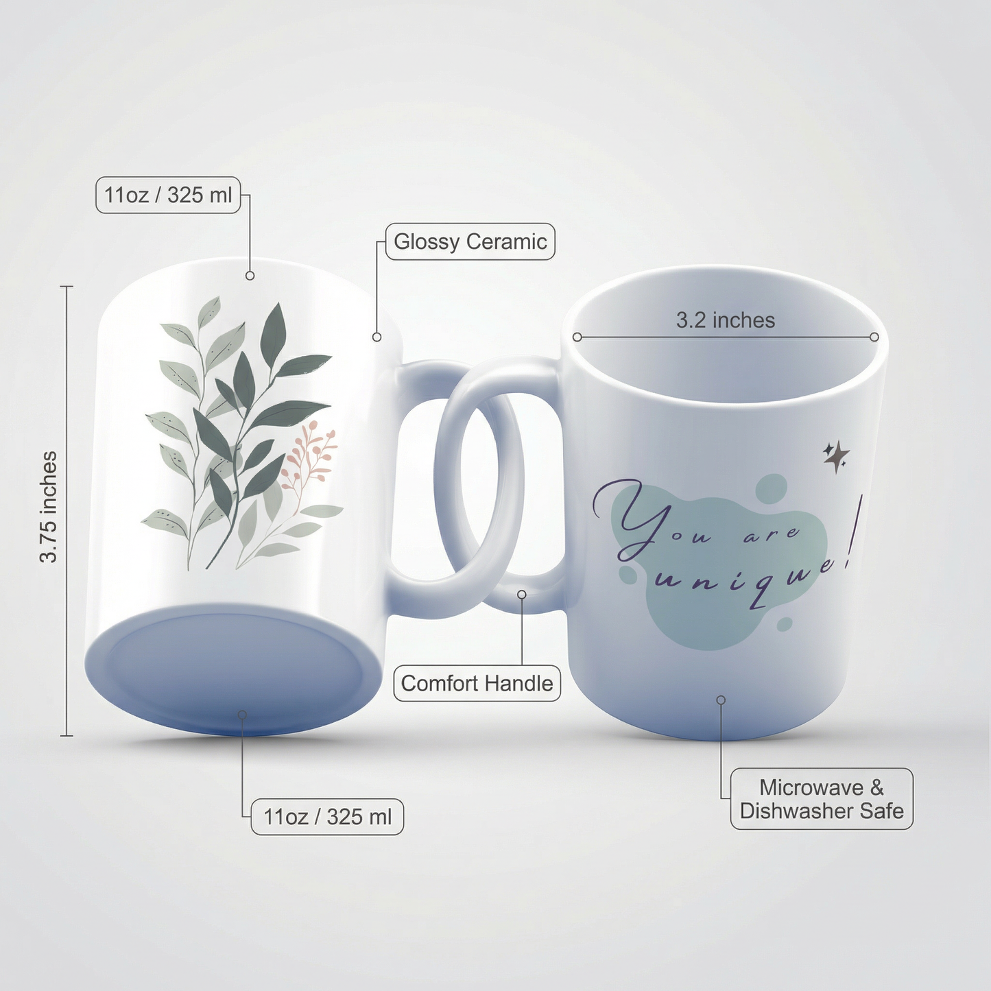 You Are Unique Mug – 11oz Sublimation Ceramic Mug, Inspirational Botanical Coffee Cup