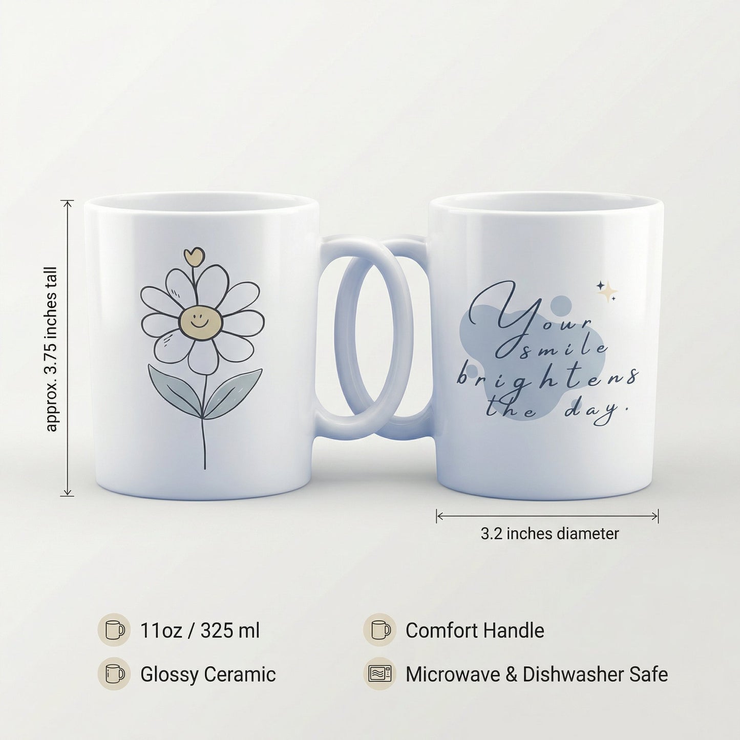 Your Smile Brightens the Day Mug 11oz – Cute Daisy Ceramic Coffee Mug, Sublimation Gift Cup