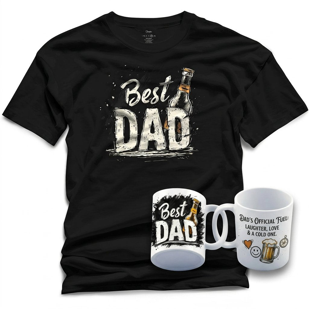 Best Dad Gift Set – Black T-Shirt and 11oz Mug, DTF Tee + Sublimation Mug