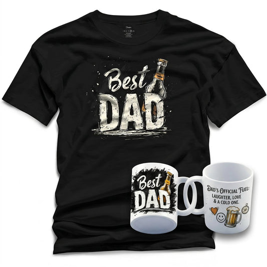 Best Dad Gift Set – Black T-Shirt and 11oz Mug, DTF Tee + Sublimation Mug