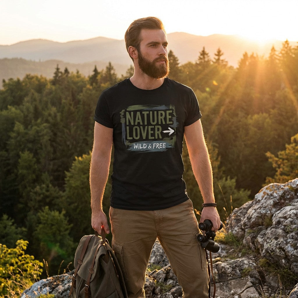 "Nature Lover: Wild & Free" T-Shirt – Grunge Outdoor & Hiking Graphic Tee