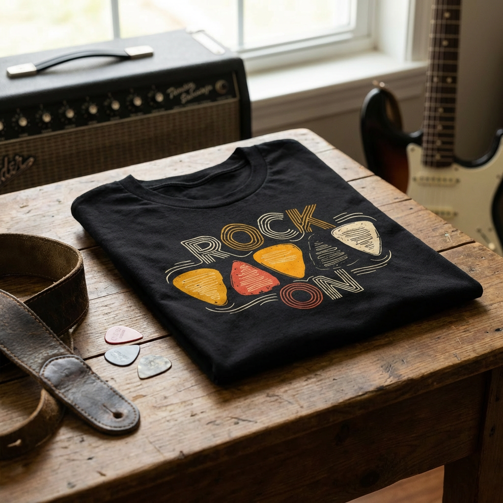Rock On T-Shirt – Guitar Pick Graphic Unisex Tee, Music Lover Rock Shirt
