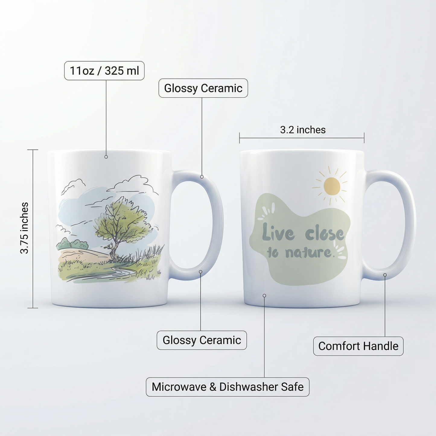 Live Close to Nature Mug – 11oz Sublimation Ceramic Mug, Nature Inspired Coffee Cup