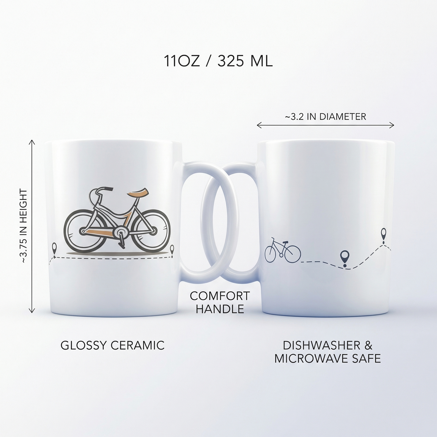 Cycling Mug – 11oz Sublimation Ceramic Mug, Minimal Bicycle Coffee Cup