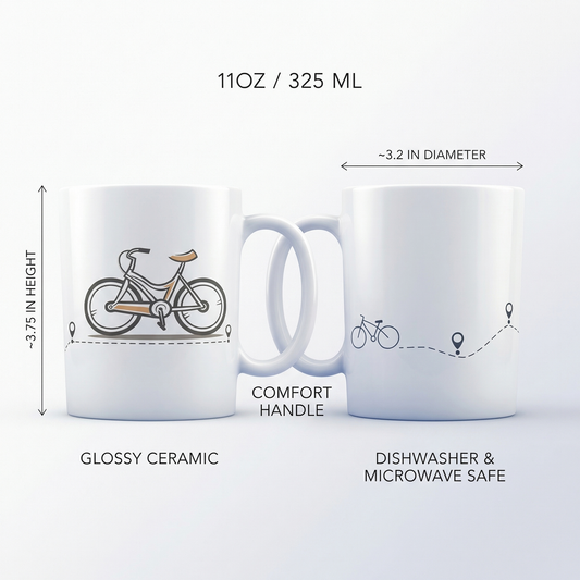 Cycling Mug – 11oz Sublimation Ceramic Mug, Minimal Bicycle Coffee Cup