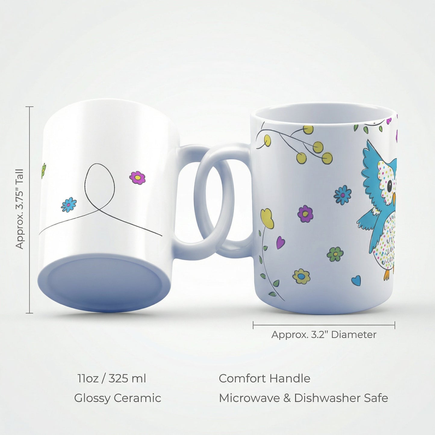Floral Bird Mug – 11oz Sublimation Ceramic Mug, Cute Nature Coffee Cup