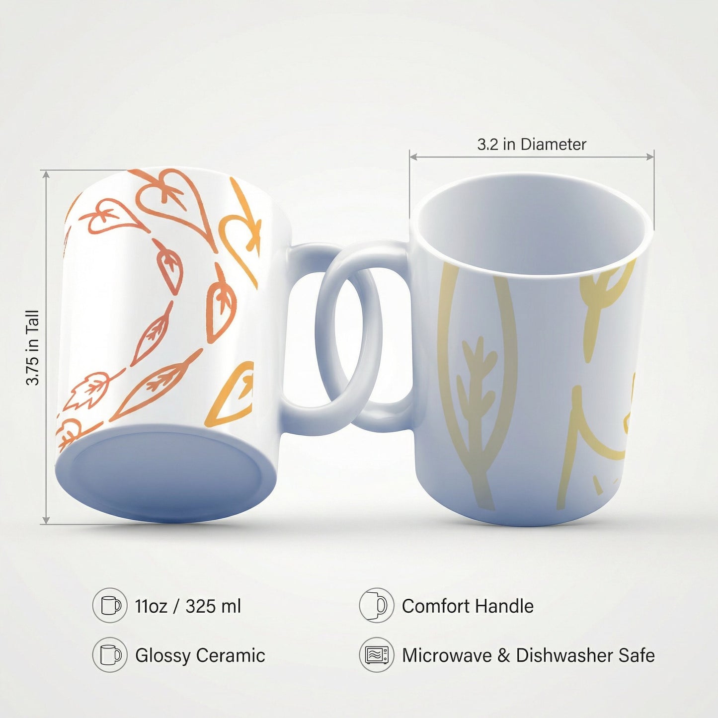 Abstract Botanical Mug – 11oz Sublimation Ceramic Mug, Minimal Leaf Coffee Cup