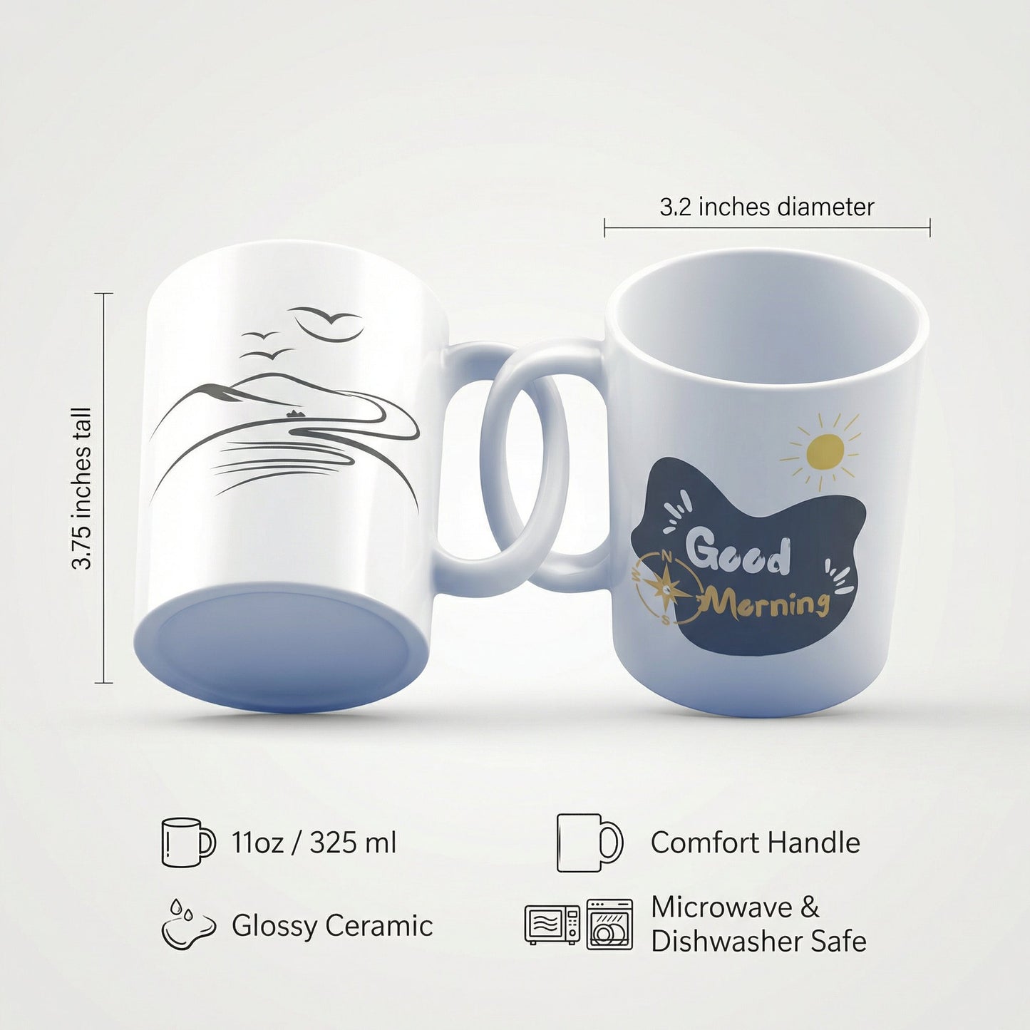 Good Morning Landscape Mug 11oz – Minimalist Ceramic Coffee Mug, Nature Inspired Sublimation Cup