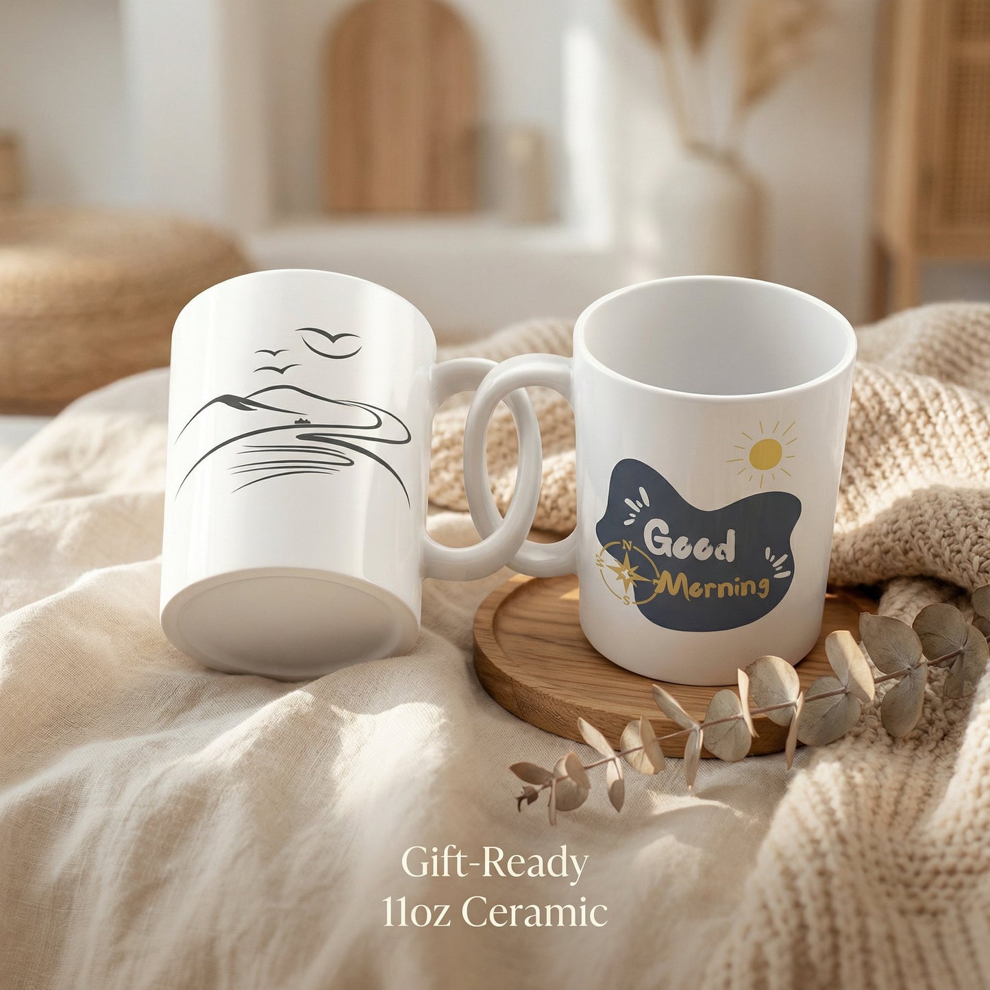 Good Morning Landscape Mug 11oz – Minimalist Ceramic Coffee Mug, Nature Inspired Sublimation Cup