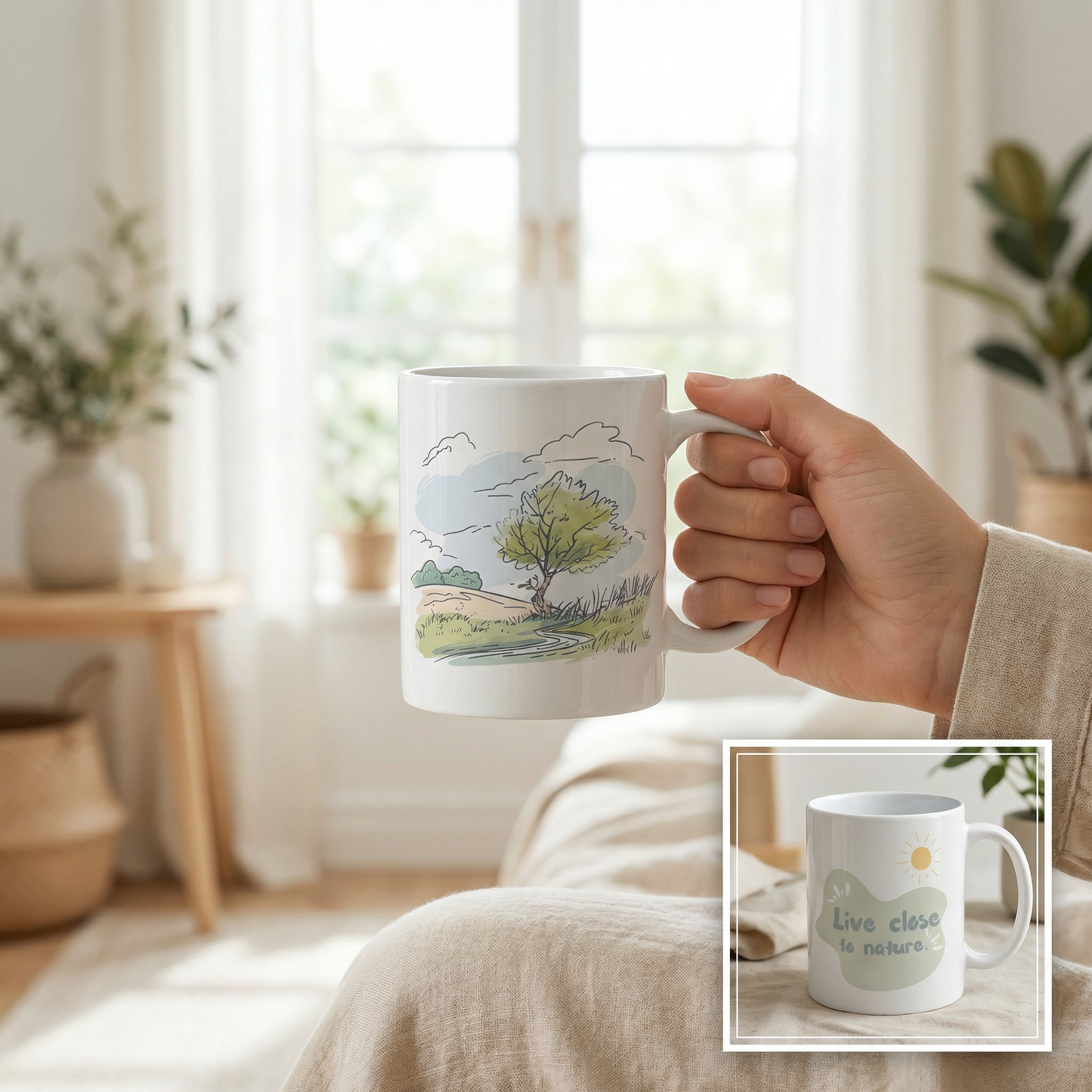Live Close to Nature Mug – 11oz Sublimation Ceramic Mug, Nature Inspired Coffee Cup