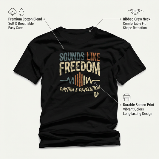 Sounds Like Freedom T-Shirt – Music Graphic Unisex Tee, Rhythm & Revolution Shirt