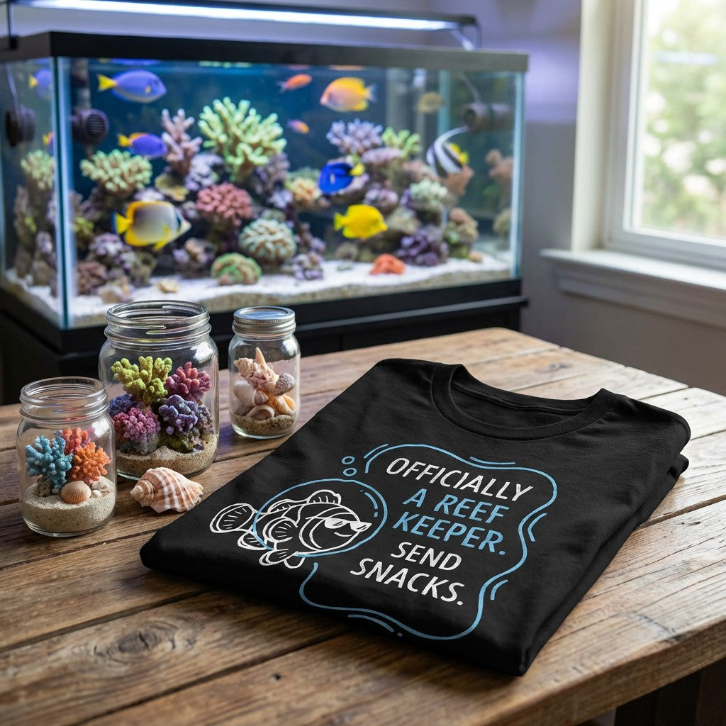 Officially A Reef Keeper Send Snacks T-Shirt – Men’s Black Aquarium Funny Tee | WildVero