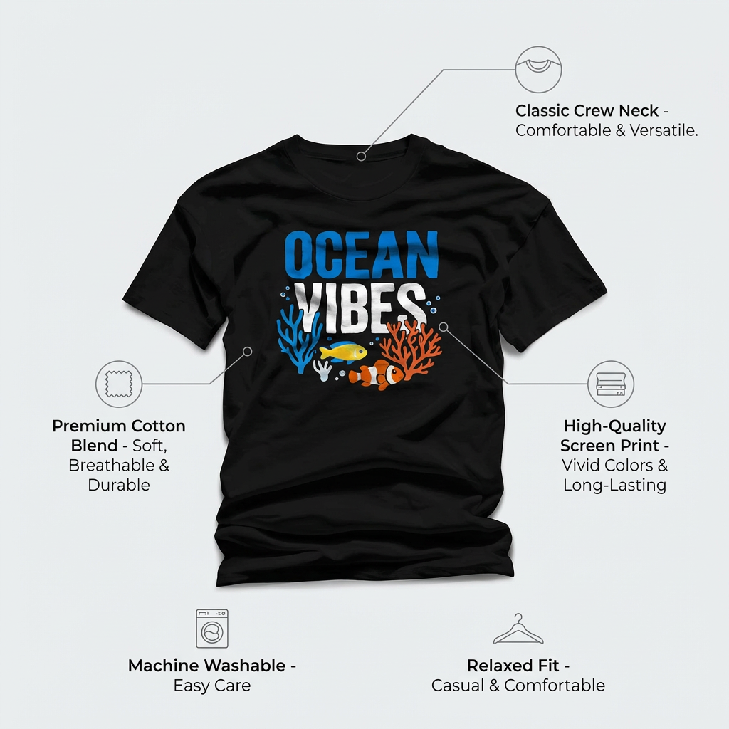 Ocean Vibes T-Shirt – Coral Reef Fish Graphic Unisex Tee, Summer Beach Ocean Lover Shirt