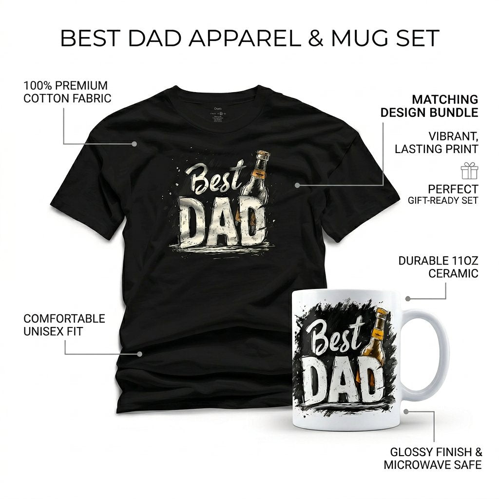 Best Dad Gift Set – Black T-Shirt and 11oz Mug, DTF Tee + Sublimation Mug