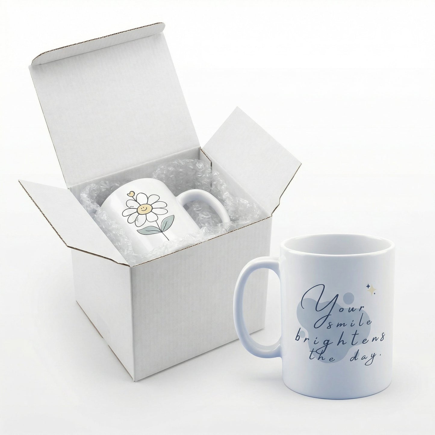 Your Smile Brightens the Day Mug 11oz – Cute Daisy Ceramic Coffee Mug, Sublimation Gift Cup