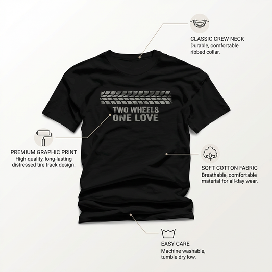 Two Wheels One Love T-Shirt – Biker Motorcycle Graphic Unisex Tee