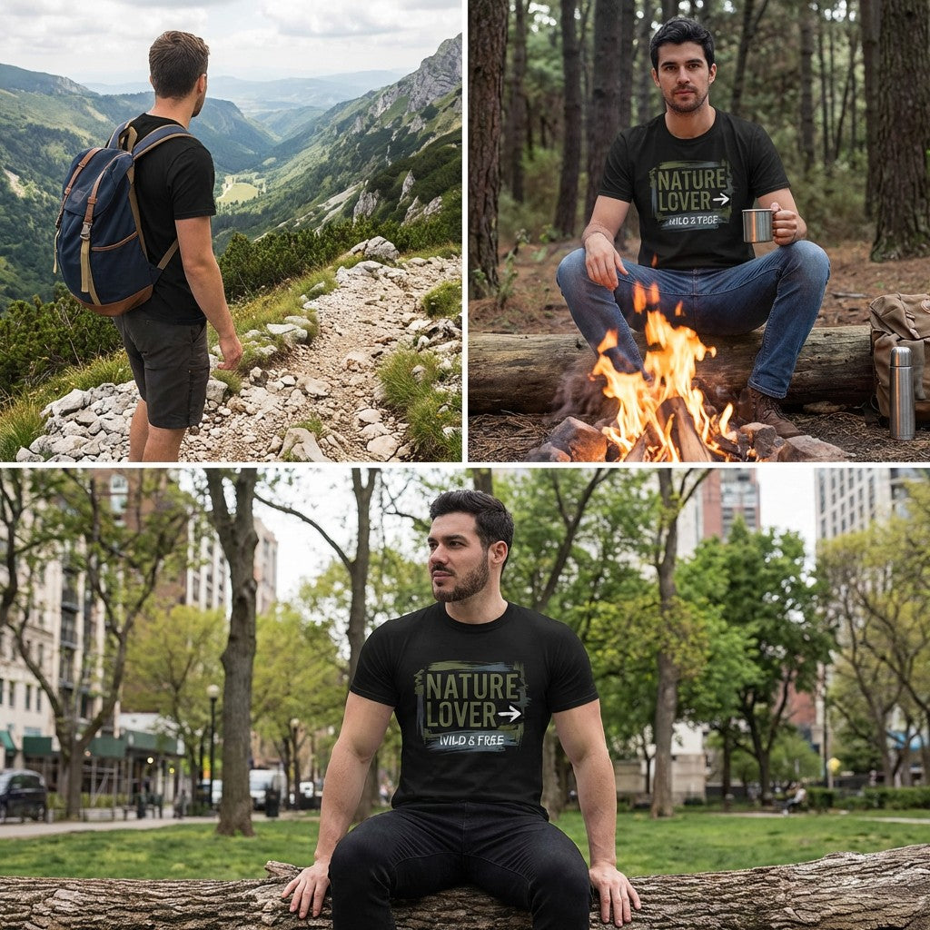"Nature Lover: Wild & Free" T-Shirt – Grunge Outdoor & Hiking Graphic Tee