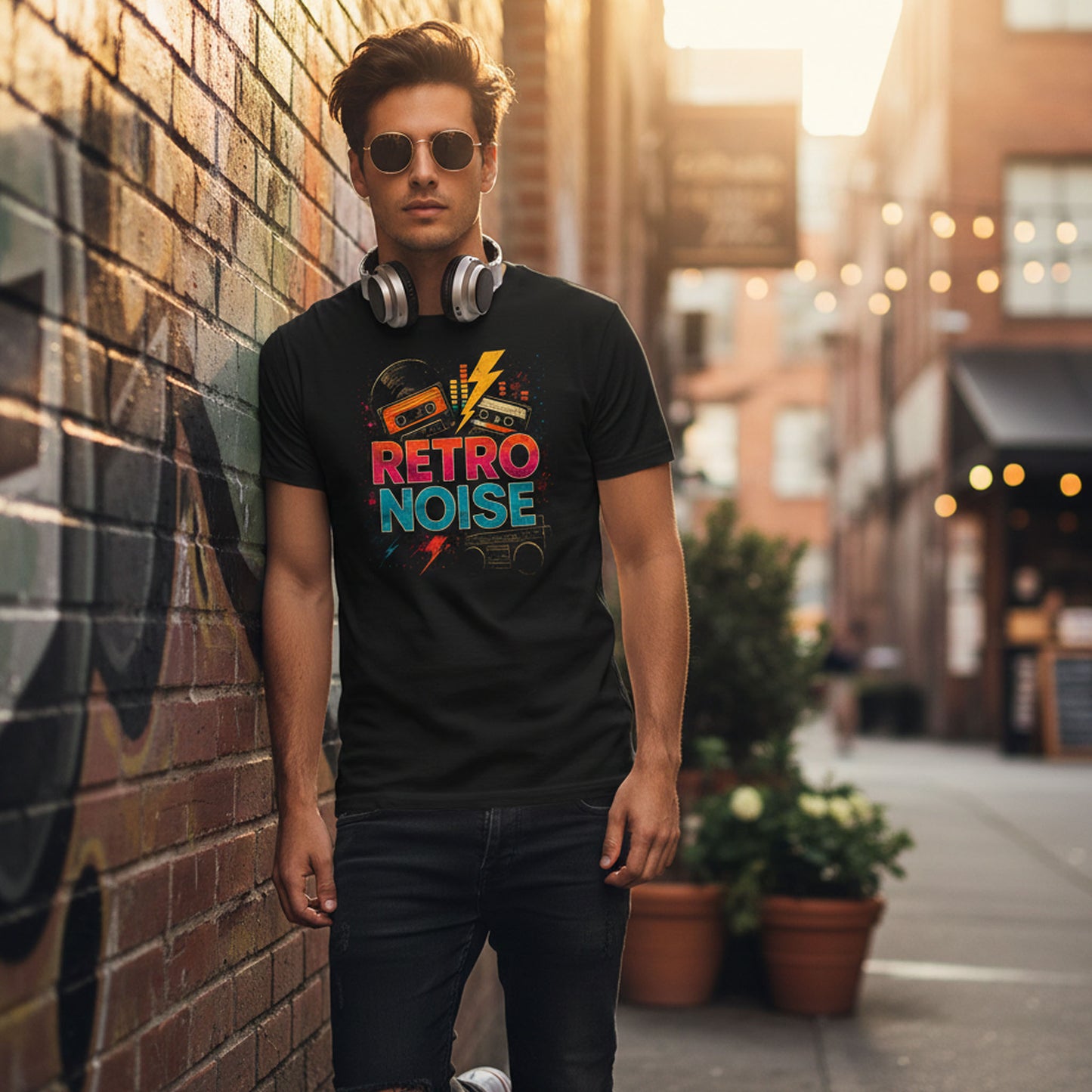 "Retro Noise" 80s Cassette Tape Graphic T-Shirt – Vintage Synthwave Music Tee