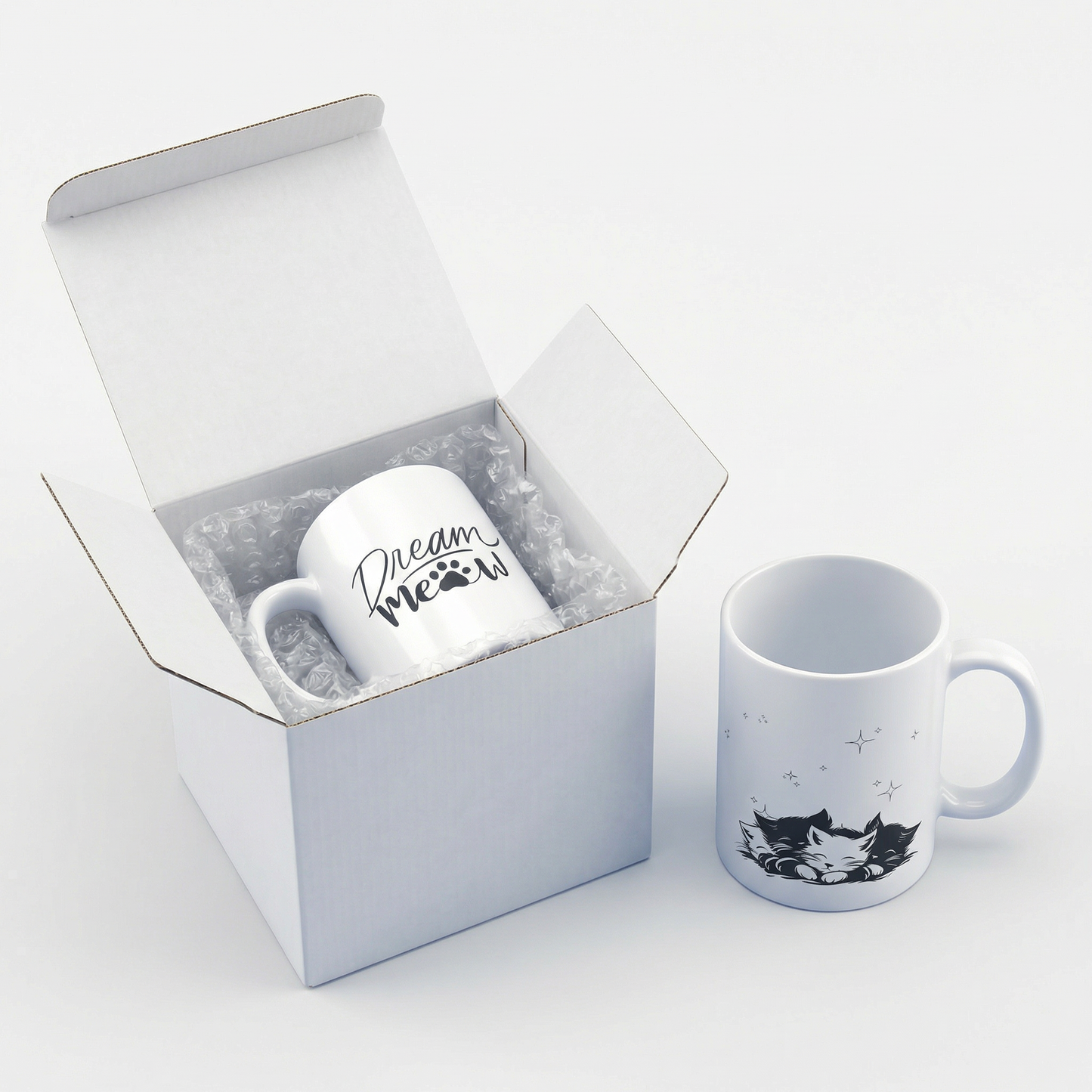 Dream Meow Mug – 11oz Sublimation Ceramic Mug, Cute Sleeping Cat Coffee Cup