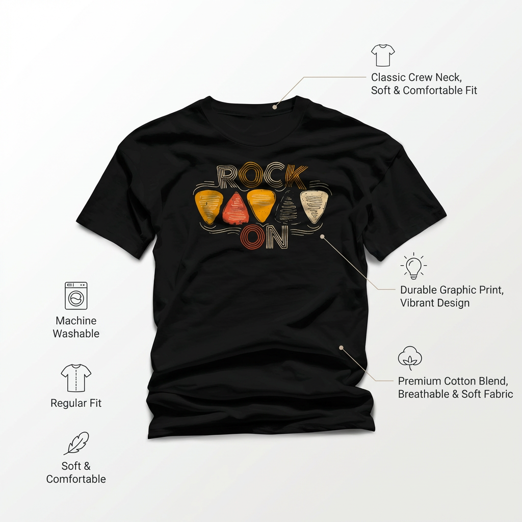 Rock On T-Shirt – Guitar Pick Graphic Unisex Tee, Music Lover Rock Shirt
