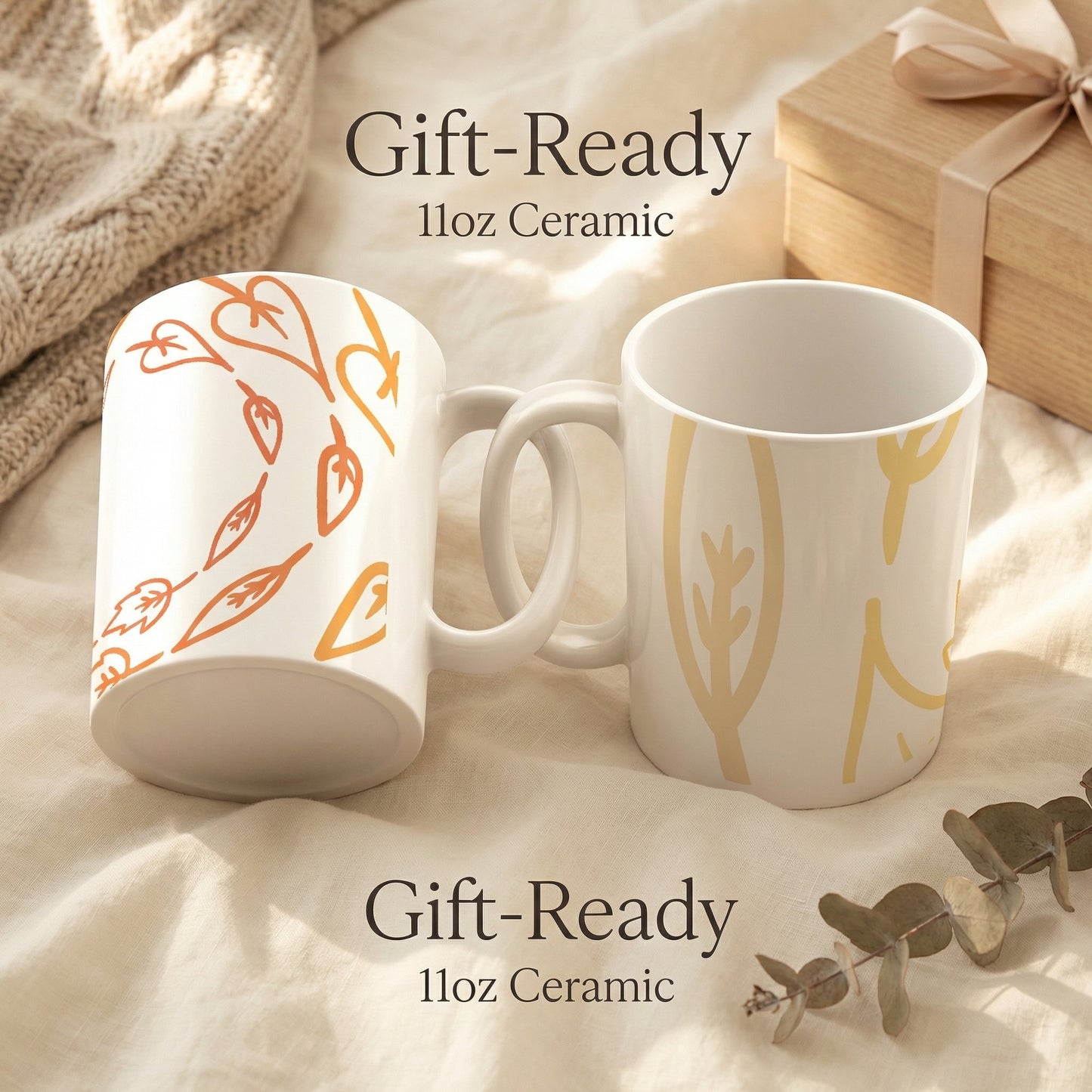 Abstract Botanical Mug – 11oz Sublimation Ceramic Mug, Minimal Leaf Coffee Cup