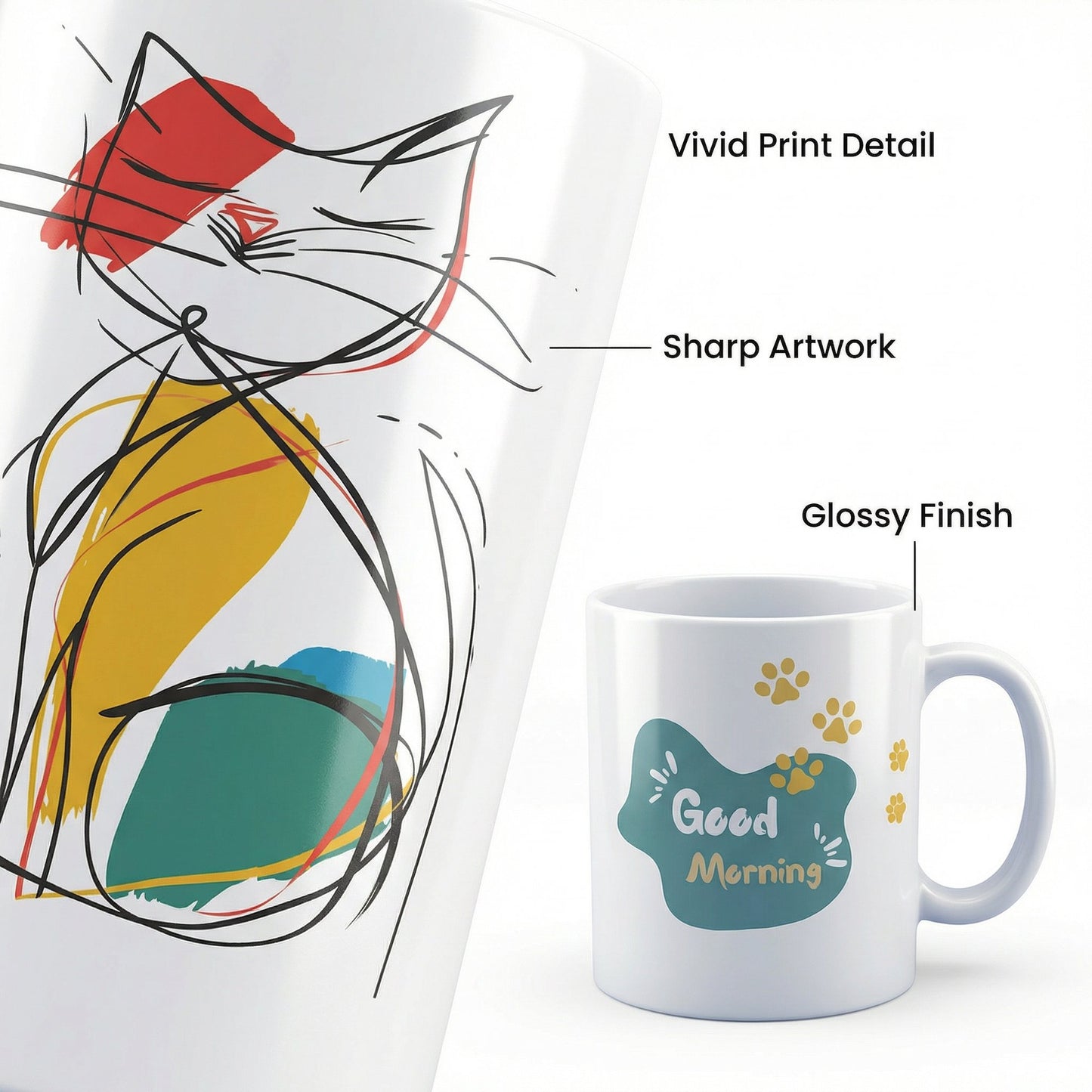 Good Morning Cat Mug – 11oz Sublimation Ceramic Mug, Cute Cat Coffee Cup