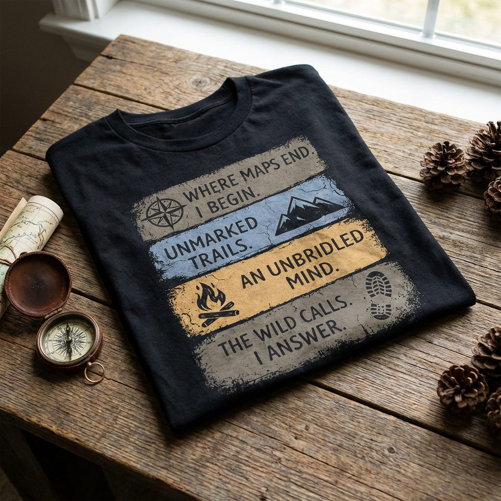 "Where Maps End" Bushcraft & Hiking T-Shirt – Outdoor Adventure Graphic Tee