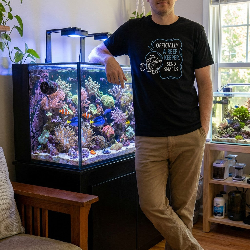 Officially A Reef Keeper Send Snacks T-Shirt – Men’s Black Aquarium Funny Tee | WildVero