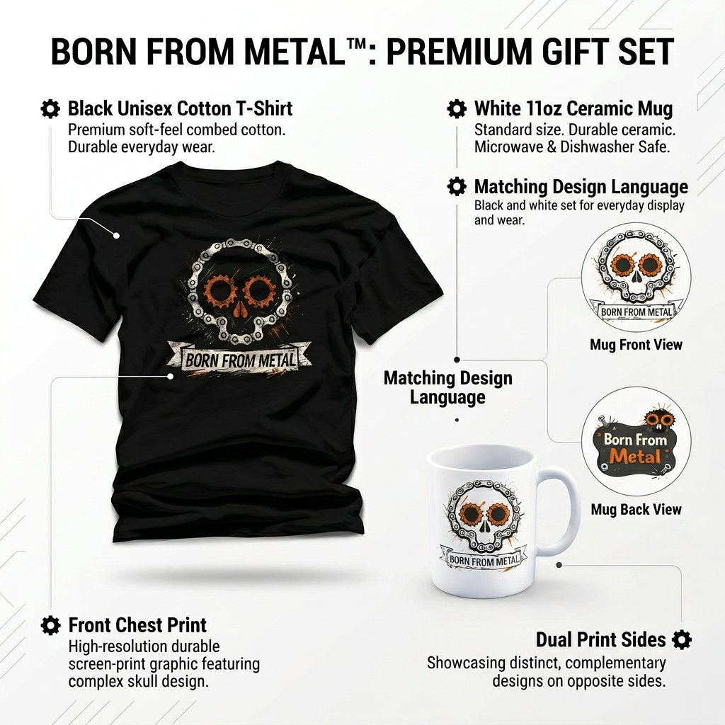 Born From Metal Gift Set – T-Shirt and 11oz Mug, DTF Tee + Sublimation Mug