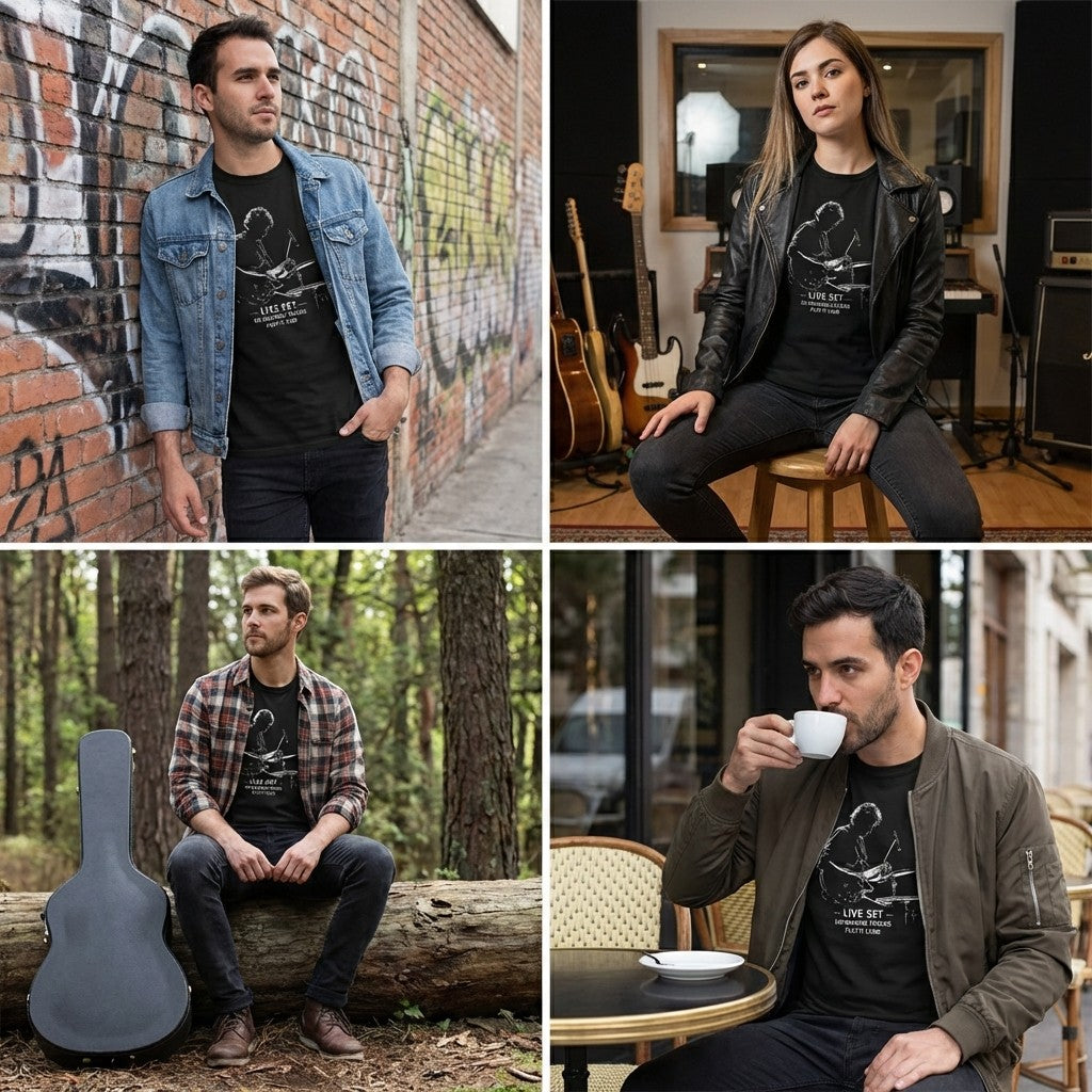 Live Set No Backing Tracks T-Shirt – Men’s Black Guitarist Graphic Tee | WildVero