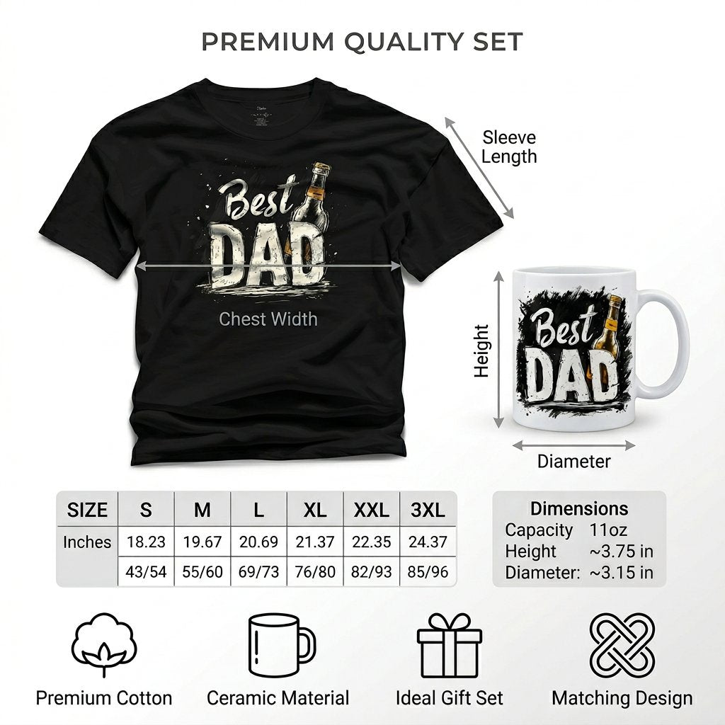 Best Dad Gift Set – Black T-Shirt and 11oz Mug, DTF Tee + Sublimation Mug