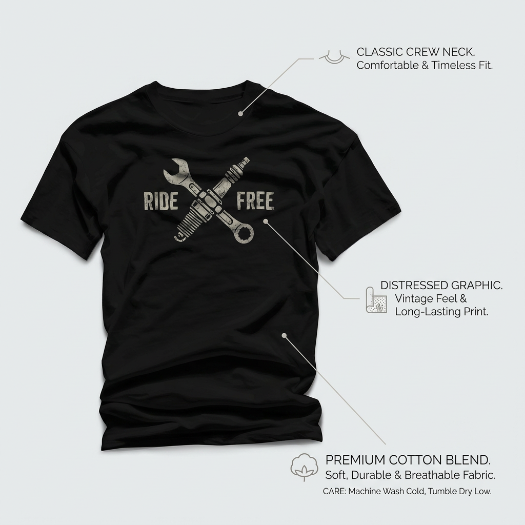 Ride Free T-Shirt – Biker Mechanic Graphic Tee, Motorcycle Garage Unisex Shirt