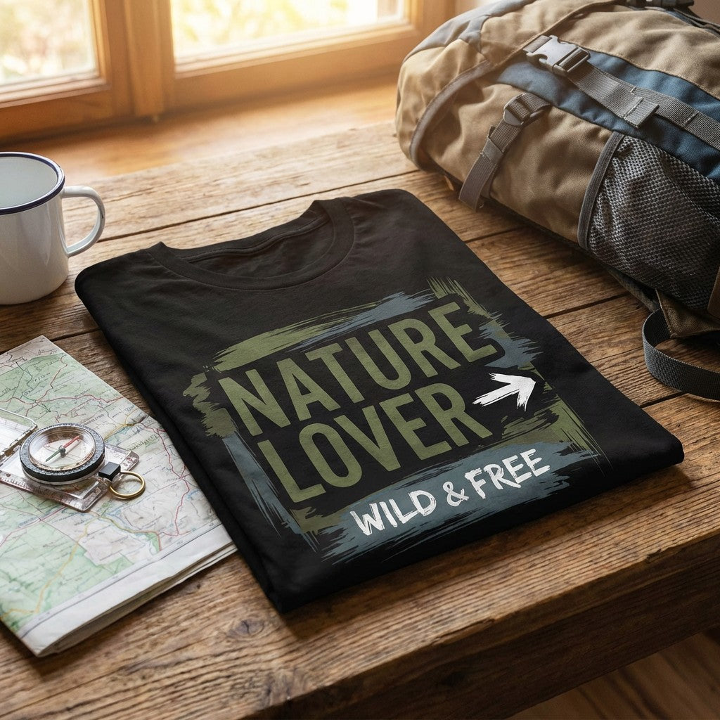 "Nature Lover: Wild & Free" T-Shirt – Grunge Outdoor & Hiking Graphic Tee