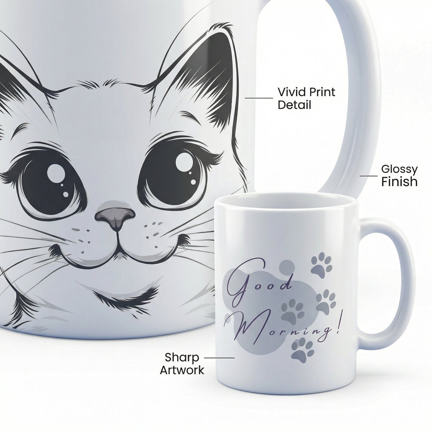 Good Morning Cat Mug – 11oz Sublimation Ceramic Mug, Cute Kitty Coffee Cup