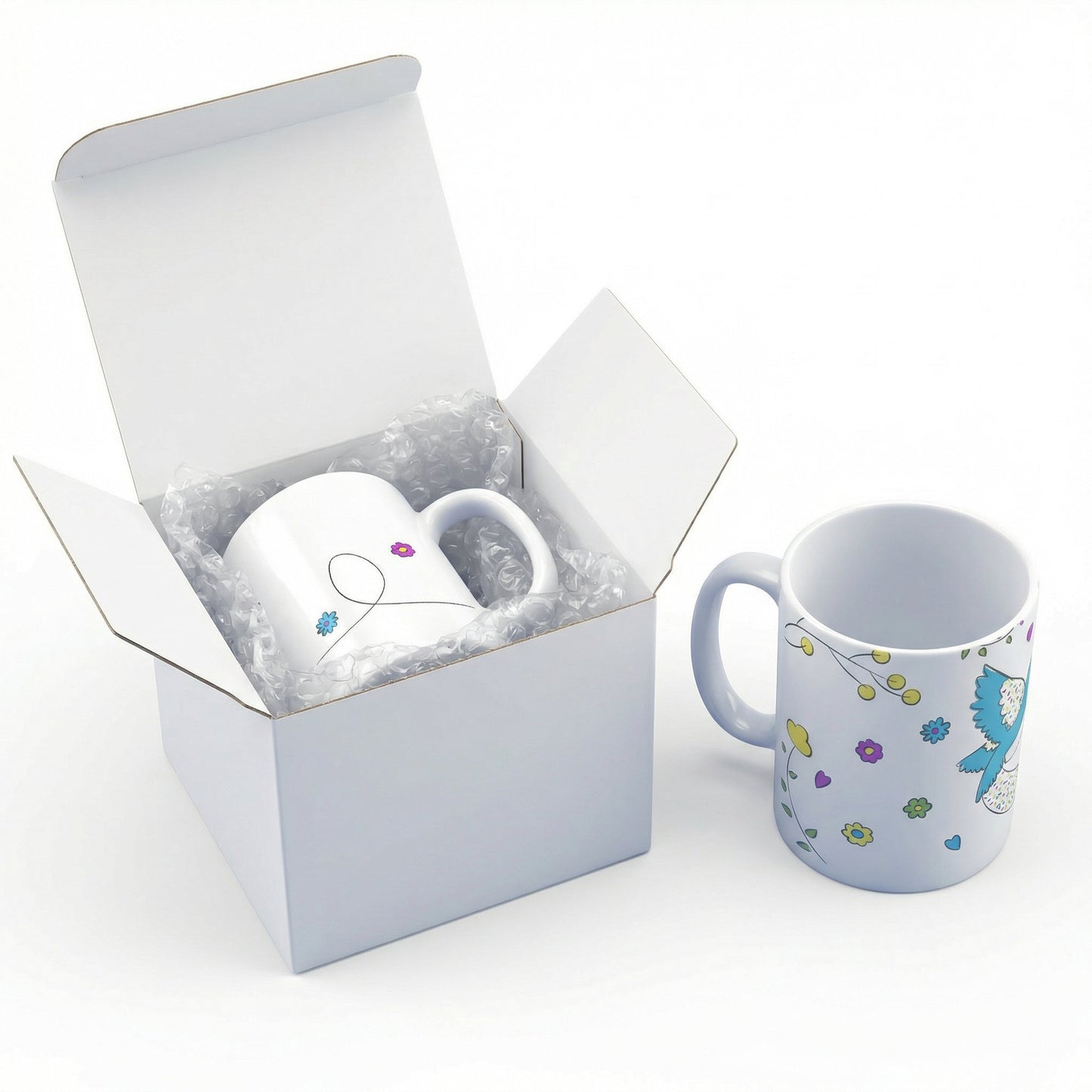 Floral Bird Mug – 11oz Sublimation Ceramic Mug, Cute Nature Coffee Cup