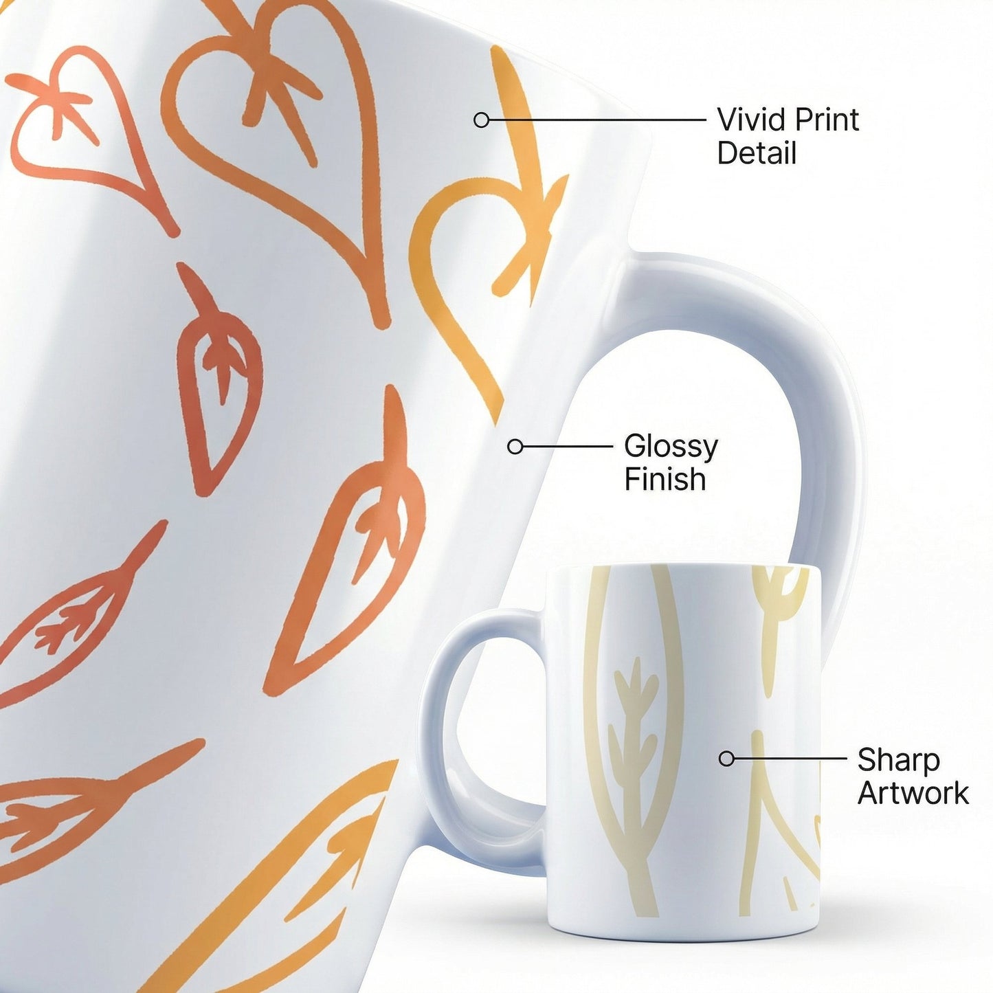 Abstract Botanical Mug – 11oz Sublimation Ceramic Mug, Minimal Leaf Coffee Cup