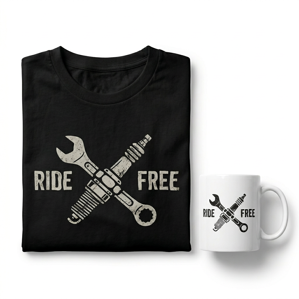 Ride Free Gift Set – Black T-Shirt and 11oz Mug, DTF Tee + Sublimation Mug